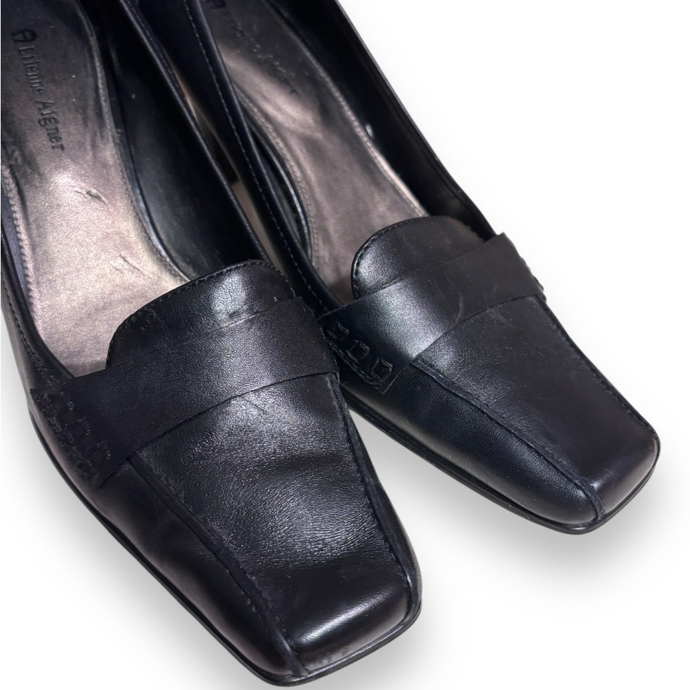 ETIENNE AIGNER Black Leather Loafer Heels - Picture 7 of 8